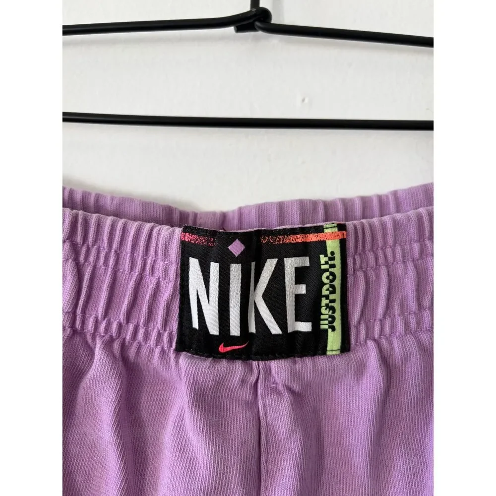 NIKE Sportswear Purple Fleece Shorts High Waisted Box Logo Lounge Womens Small